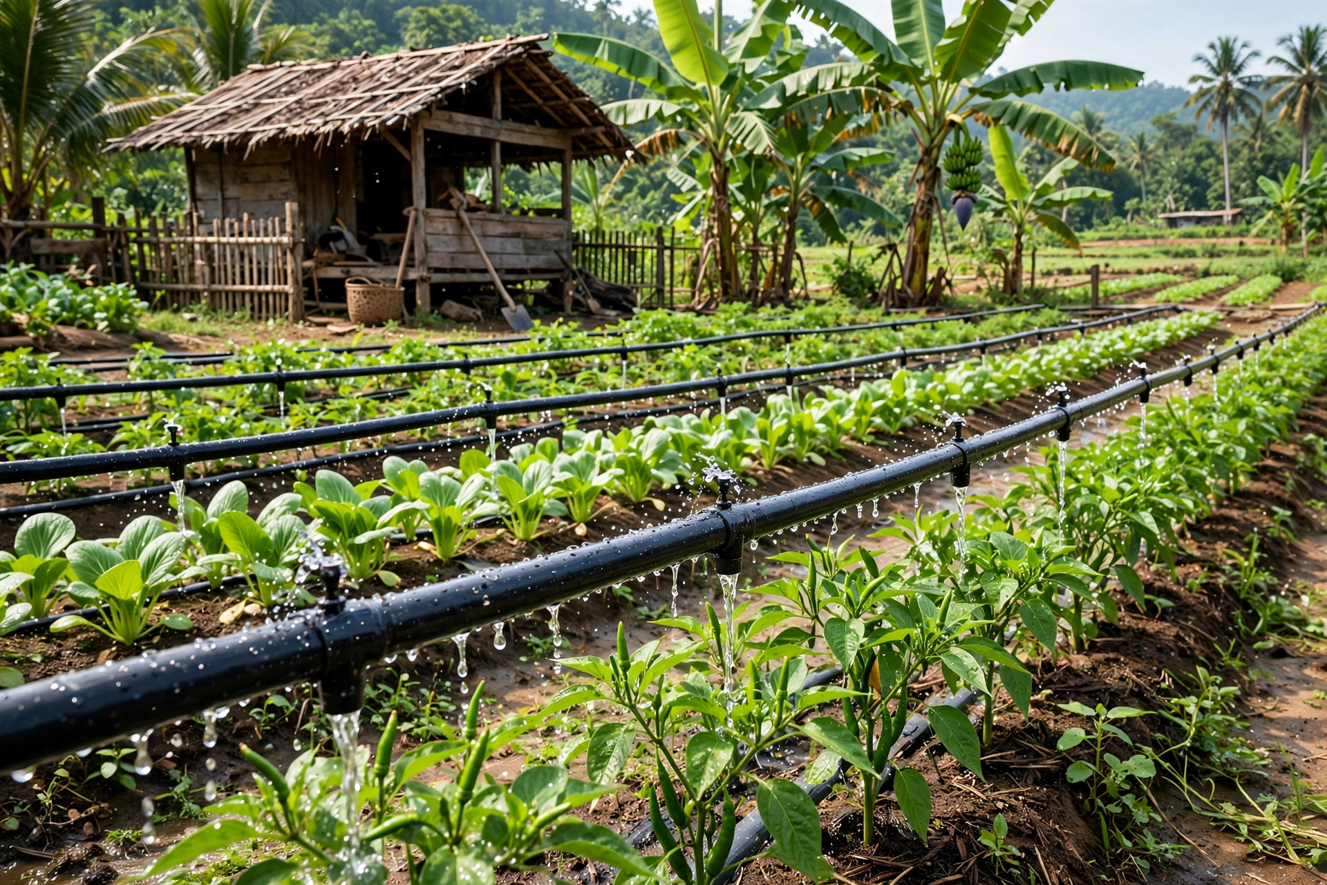 Sistem irigasi otomatis di lahan pertanian desa didukung AI pertanian desa