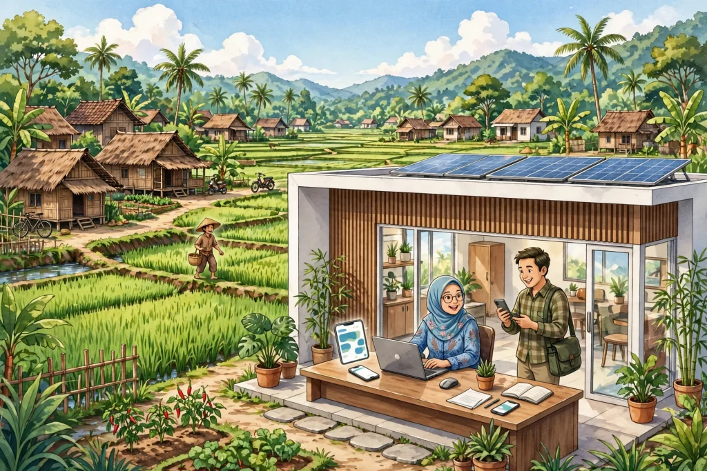Ilustrasi digitalisasi BUMDes untuk desa maju dan mandiri