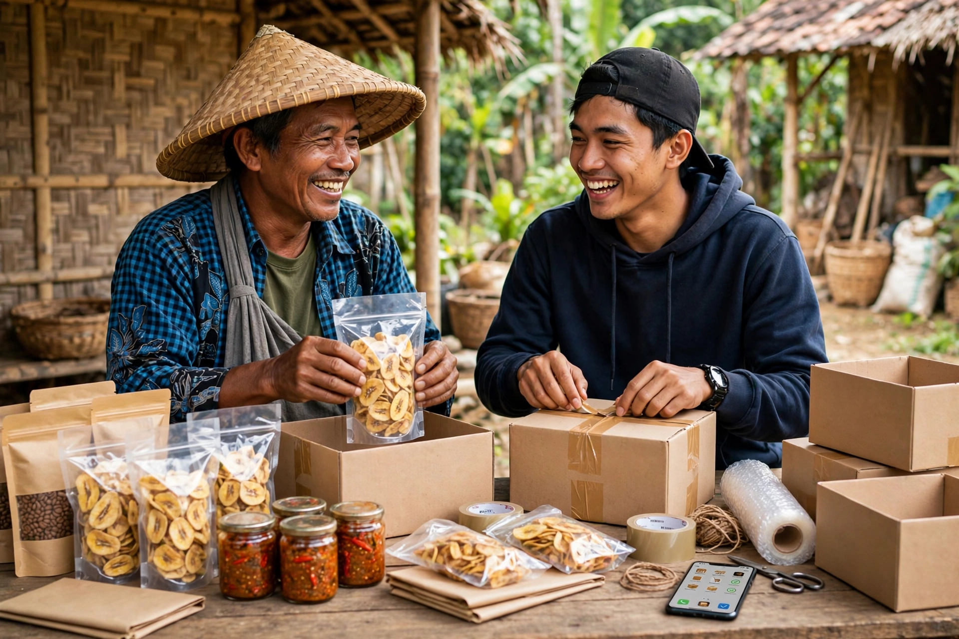 Warga desa mengemas produk BUMDes untuk dijual secara online