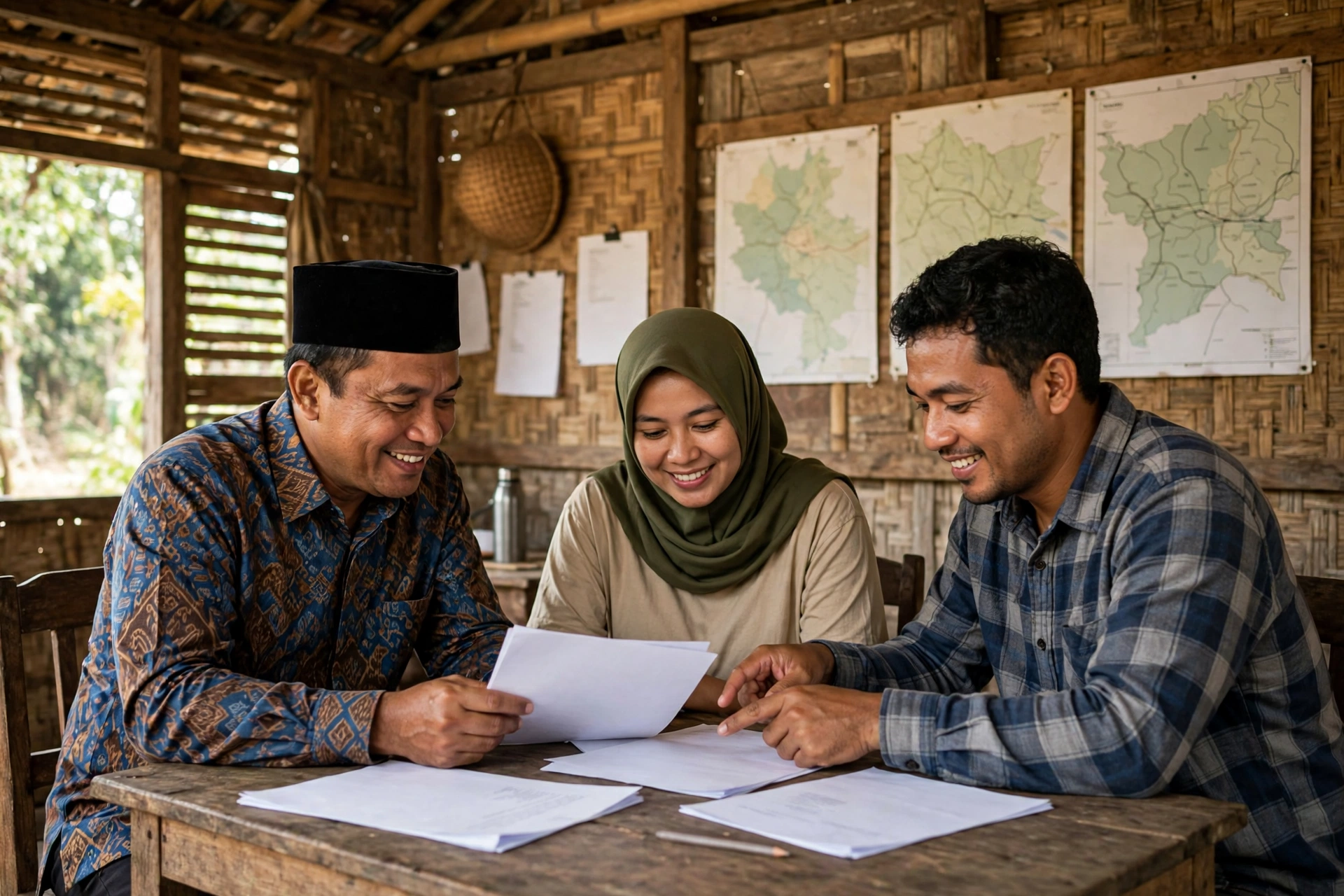 Perangkat desa memverifikasi data administrasi kependudukan untuk program pengentasan kemiskinan