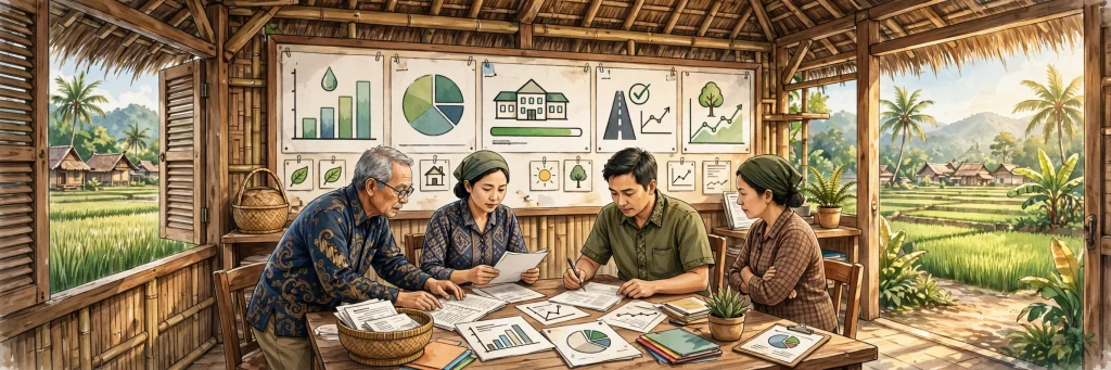 Ilustrasi kantor desa mengelola data Indeks Desa Membangun untuk pembangunan desa