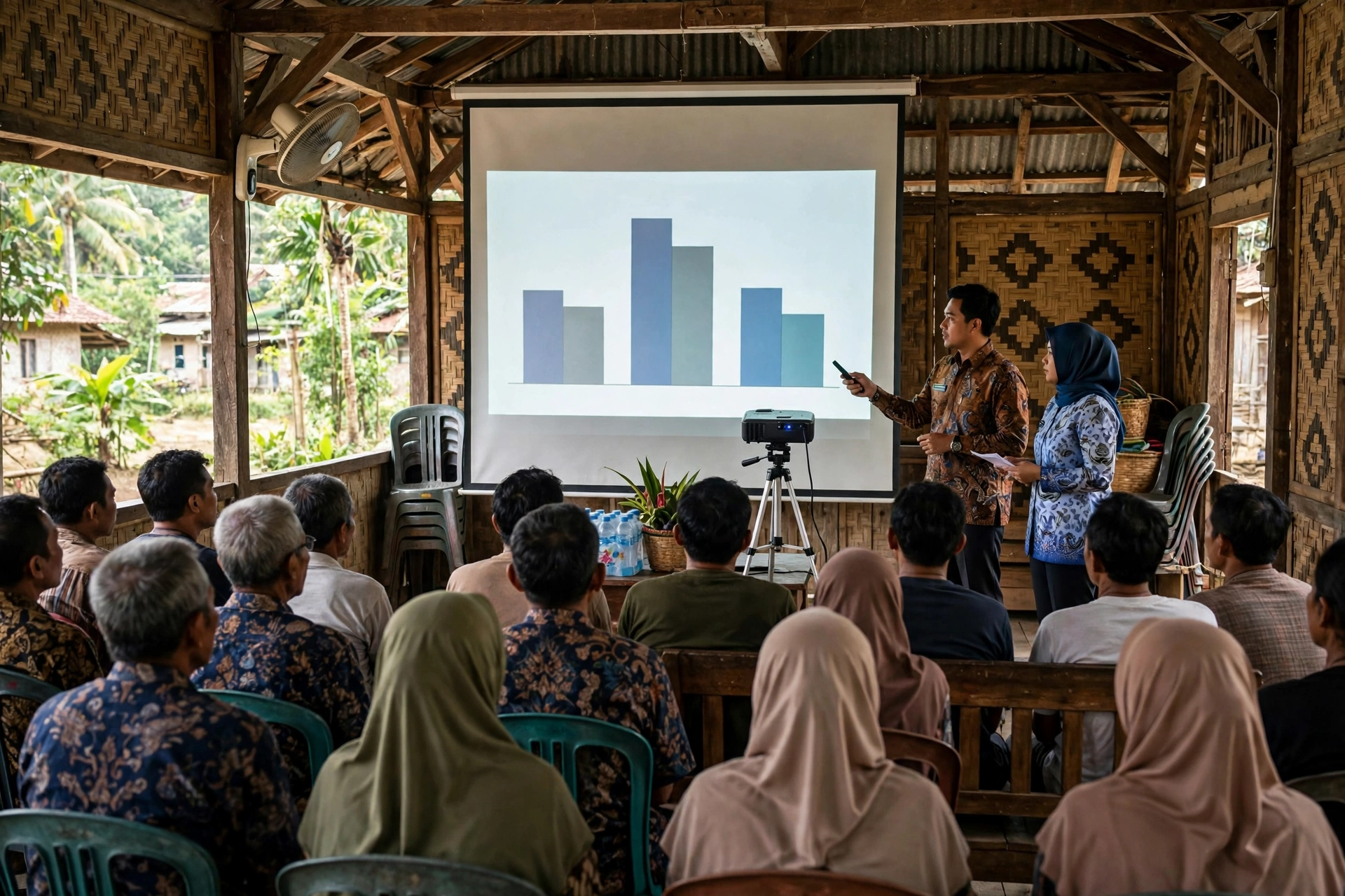 Musyawarah desa memaparkan data buku induk penduduk untuk perencanaan pembangunan