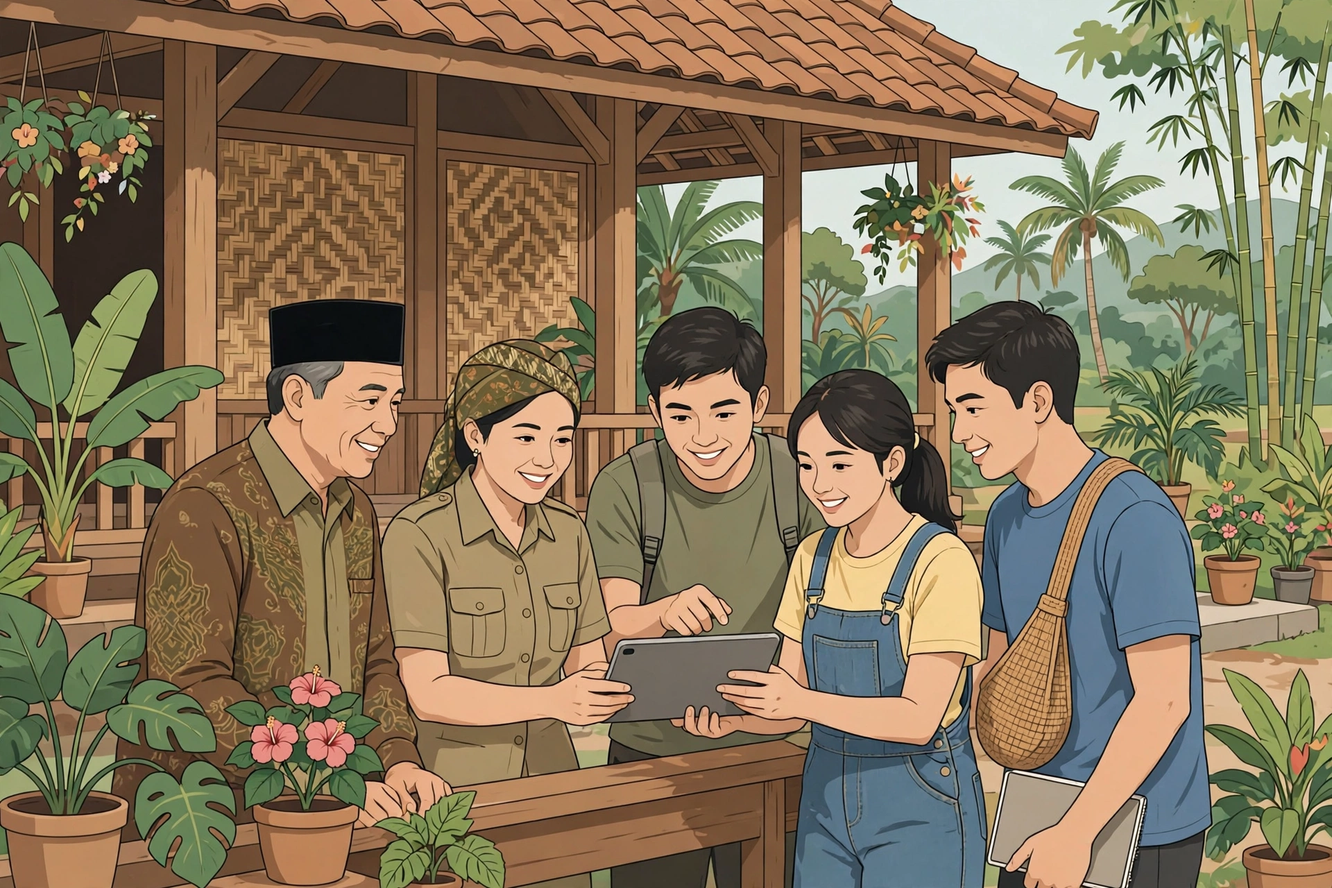 Petugas desa melakukan pendataan administrasi kependudukan desa dengan tablet
