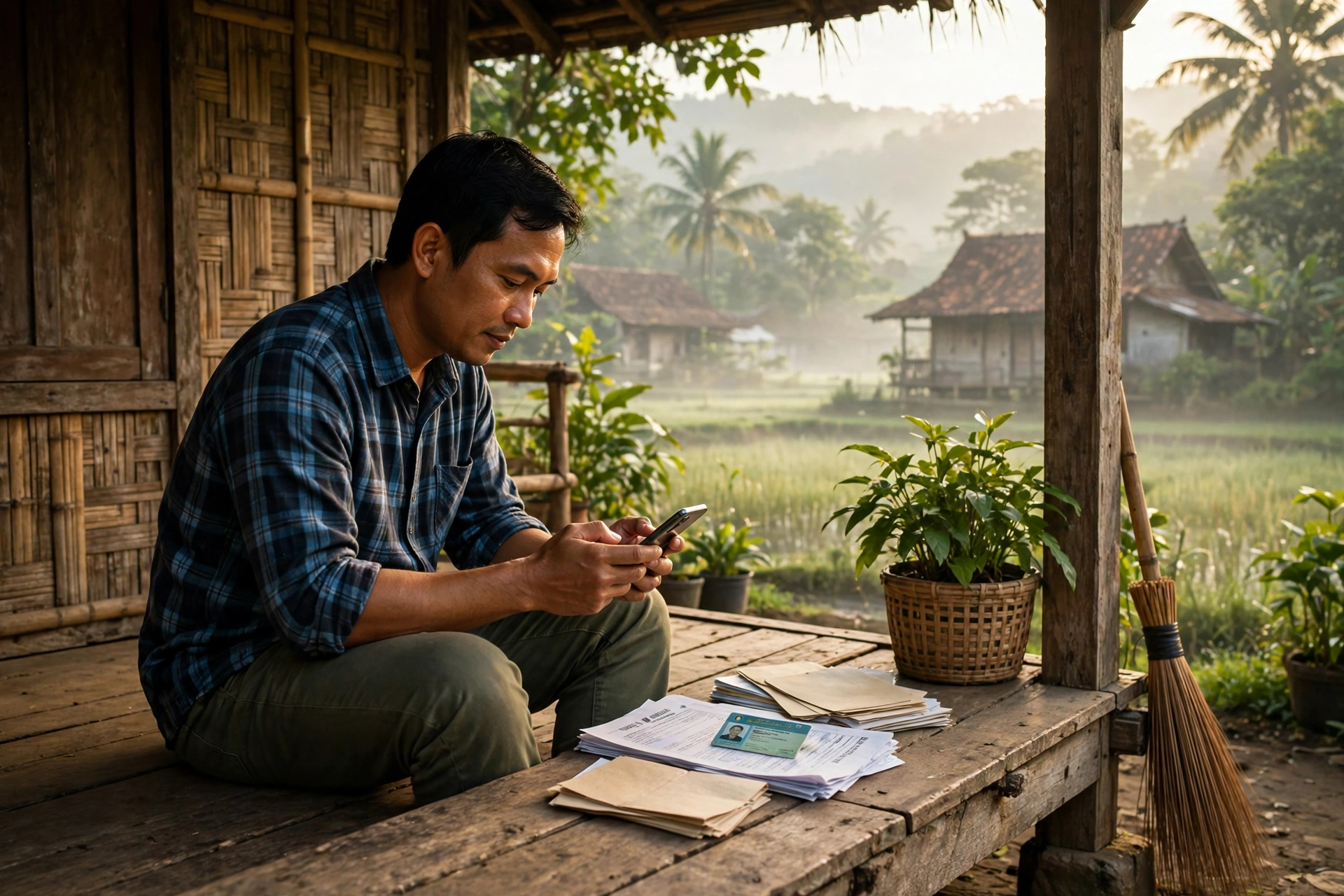 Warga desa mengajukan permohonan surat online lewat ponsel