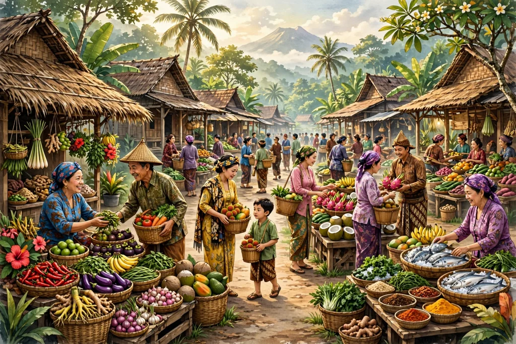 Pasar desa yang tertata dan ramai pembeli