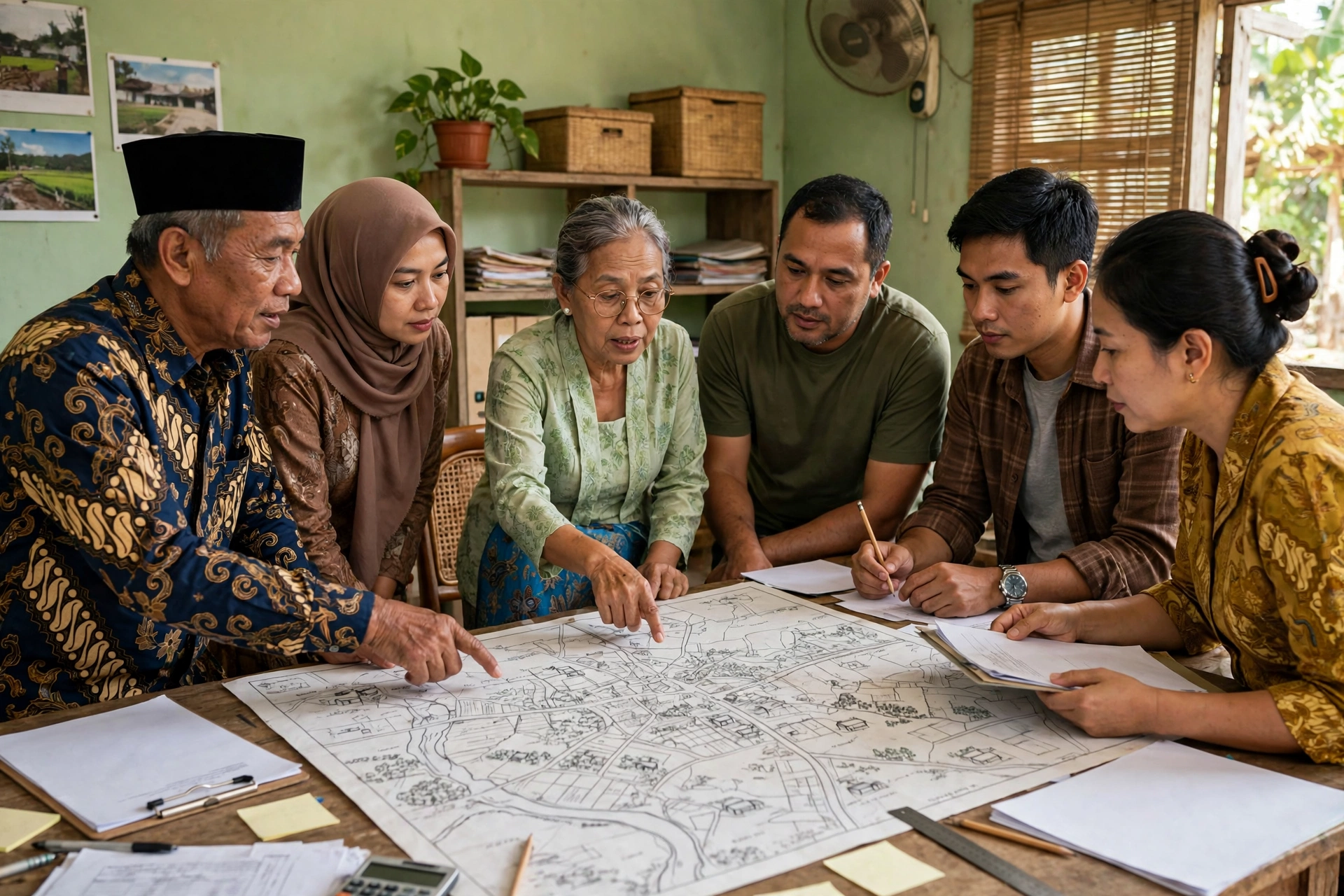 Musyawarah warga membahas data pengelolaan kekayaan desa dan pertanian organik