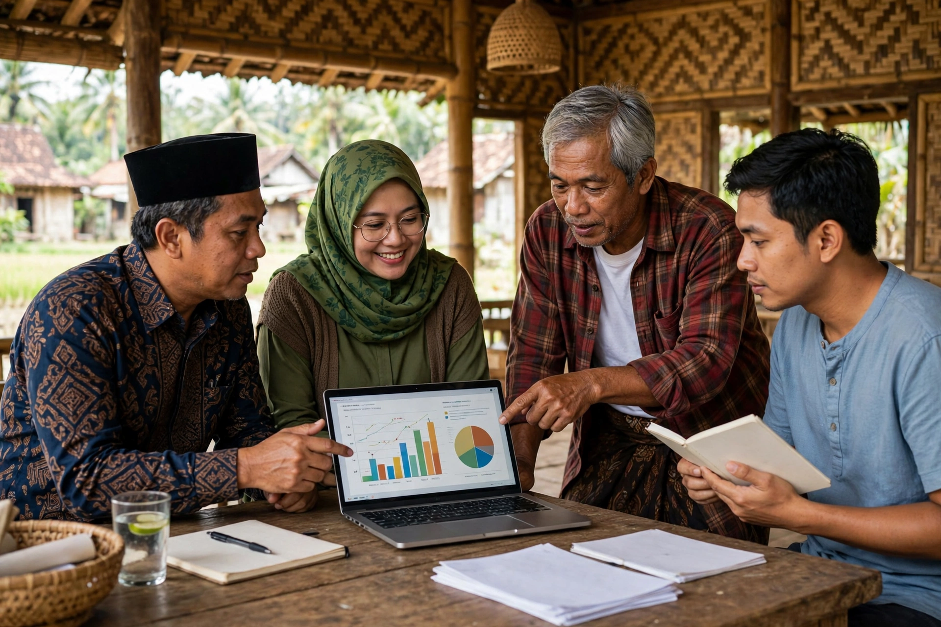 Perangkat desa mendampingi warga dalam layanan keuangan untuk mengatasi ketimpangan finansial desa