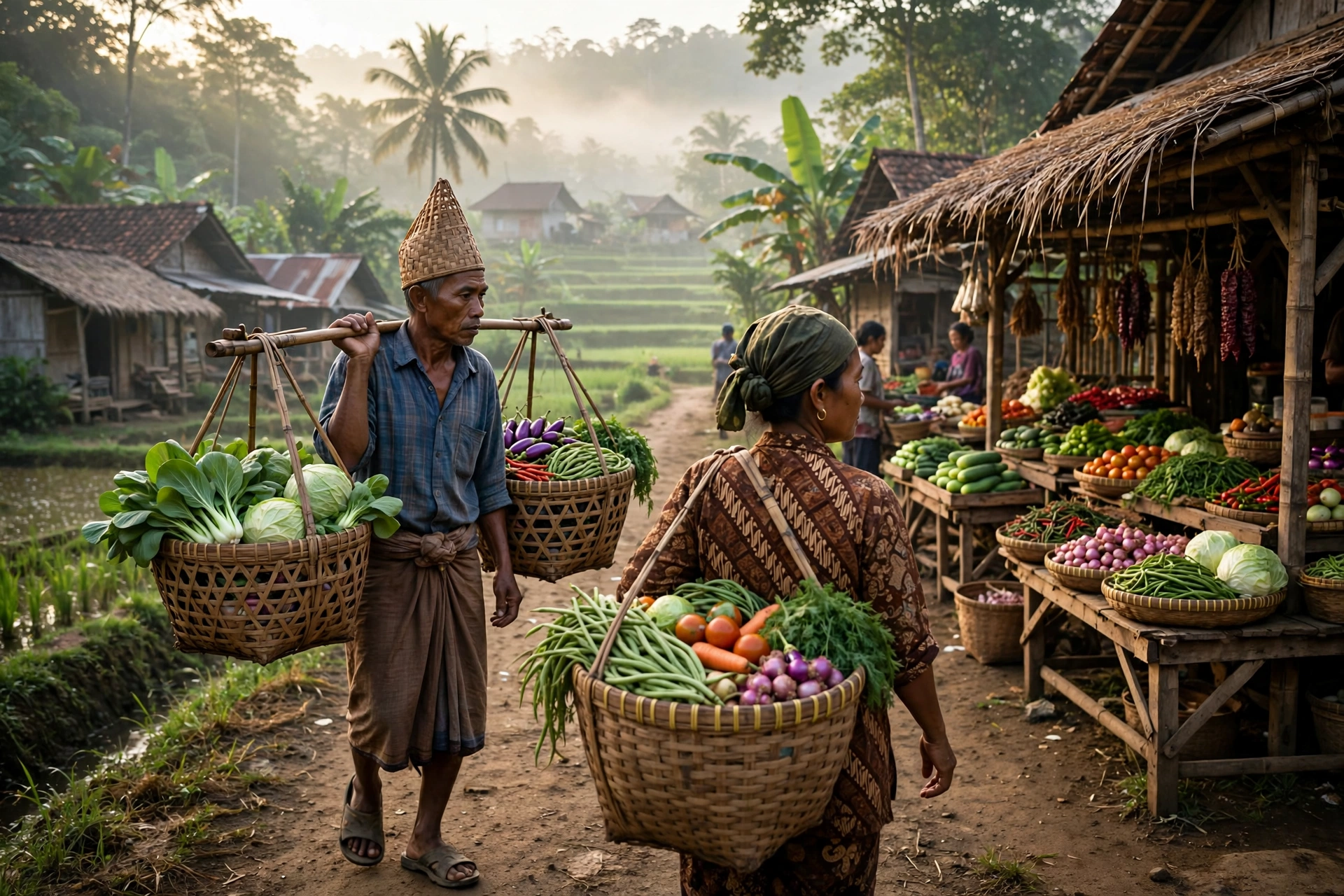 Pasar lokal desa tempat petani menjual hasil panen segar