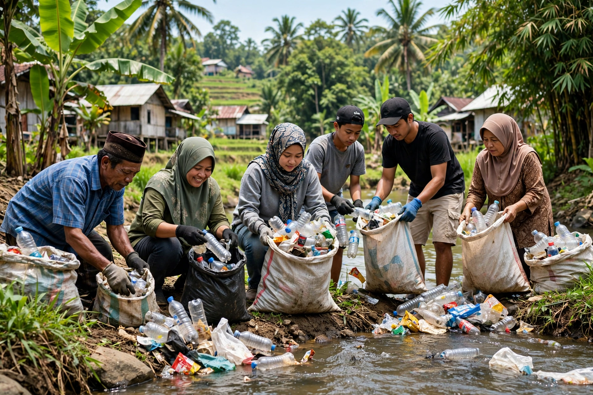 Aksi bersih sungai cegah pencemaran plastik desa