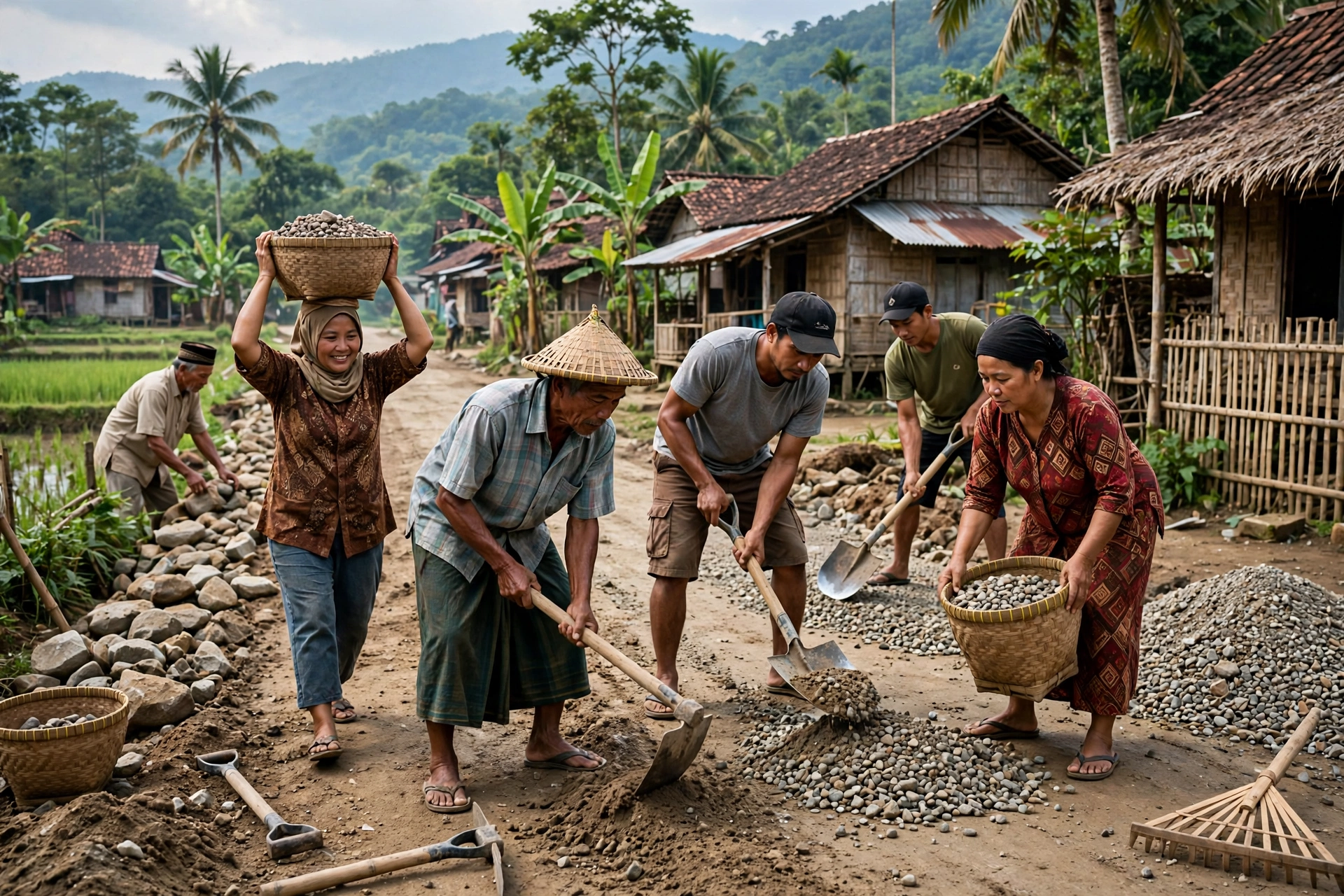 Gotong royong membangun jalan desa mengatasi kesenjangan infrastruktur desa