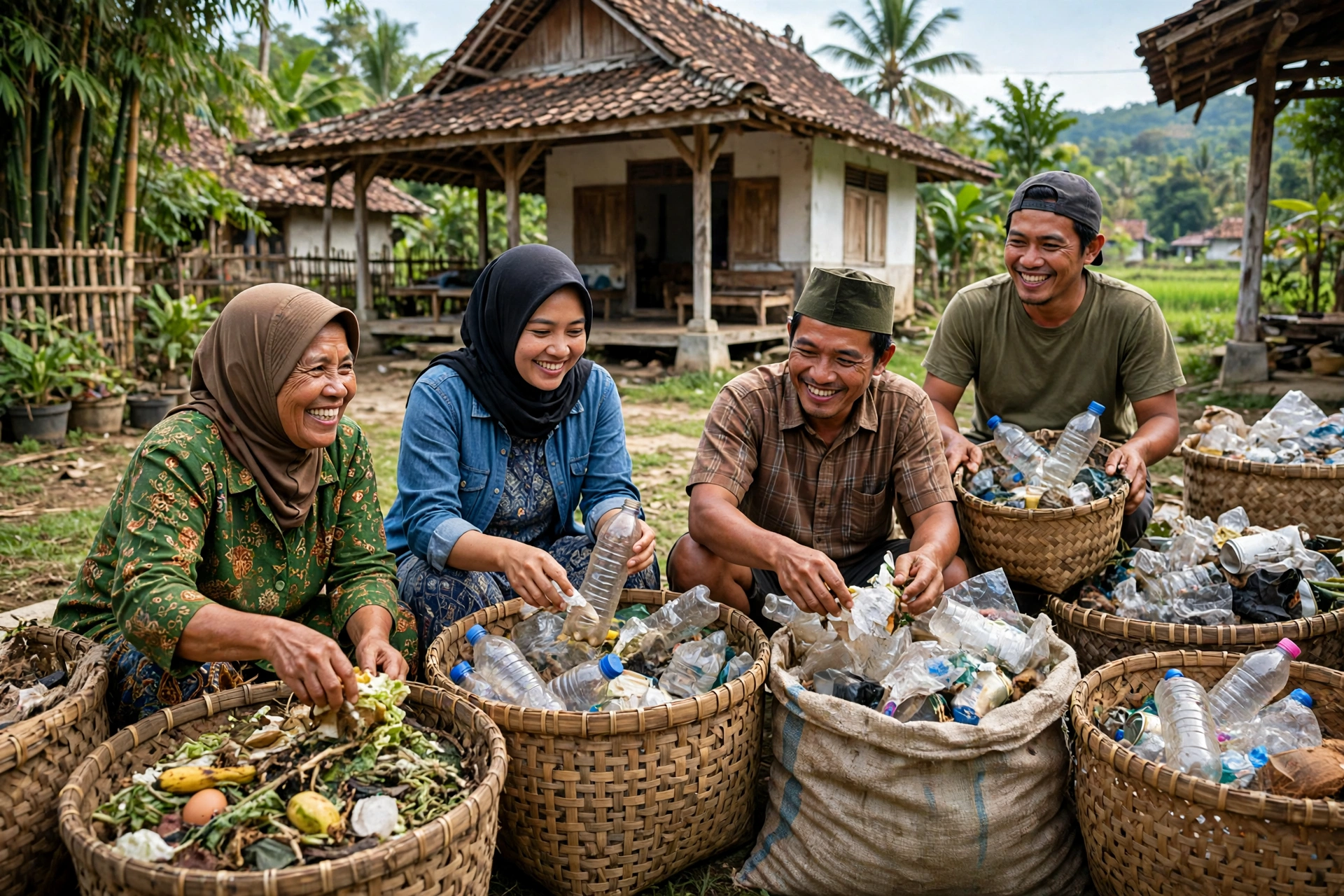 Warga desa memilah sampah untuk konsumsi produksi berkelanjutan