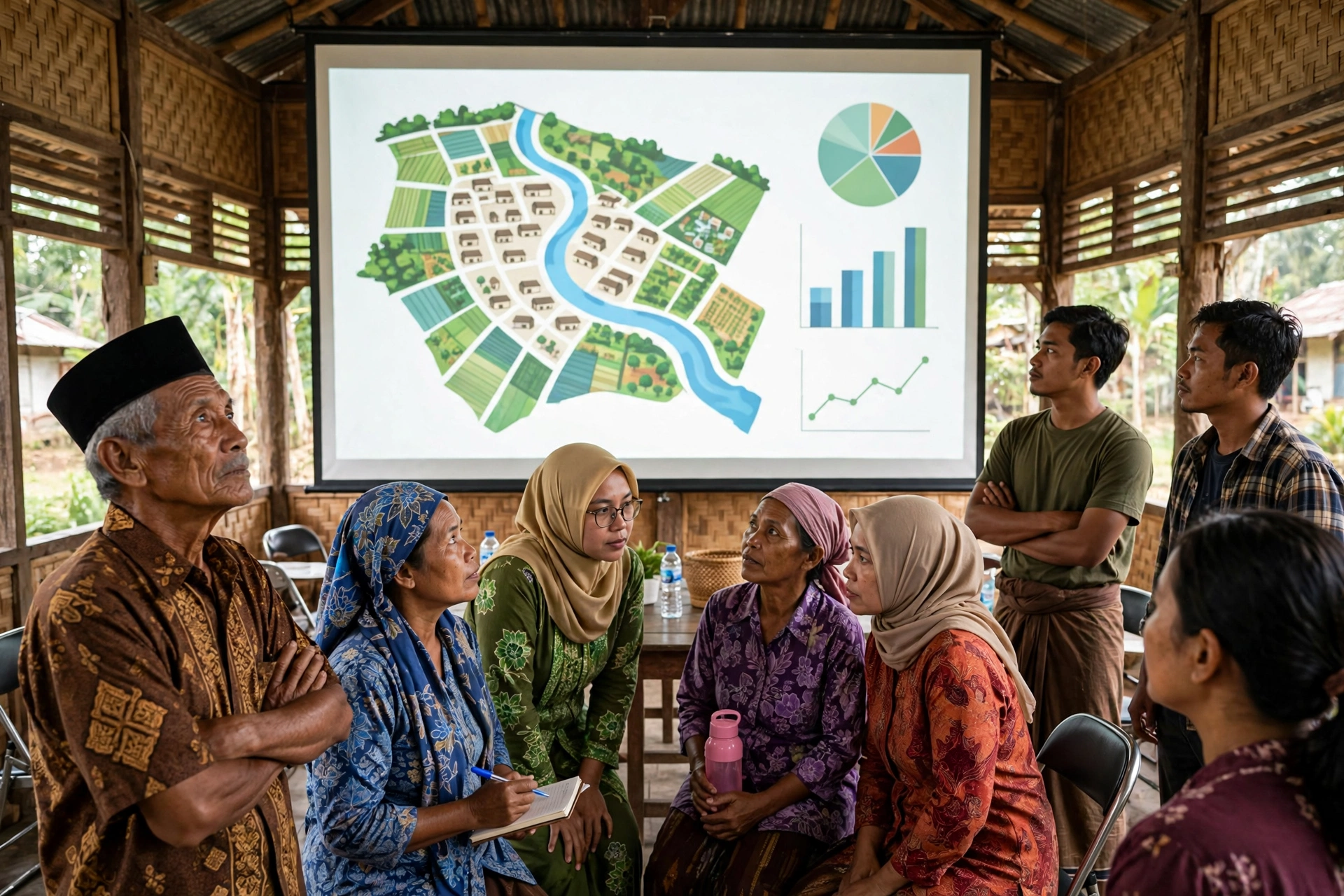 Warga desa melihat peta dan data pembangunan di platform digital desa