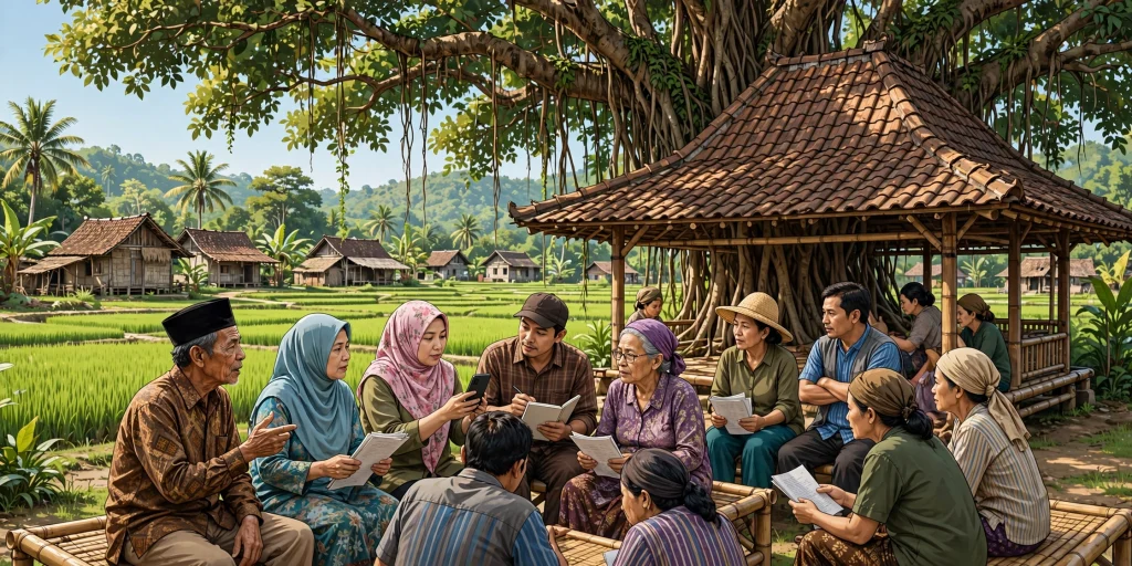 Ilustrasi partisipasi masyarakat dalam musyawarah desa untuk membangun desa