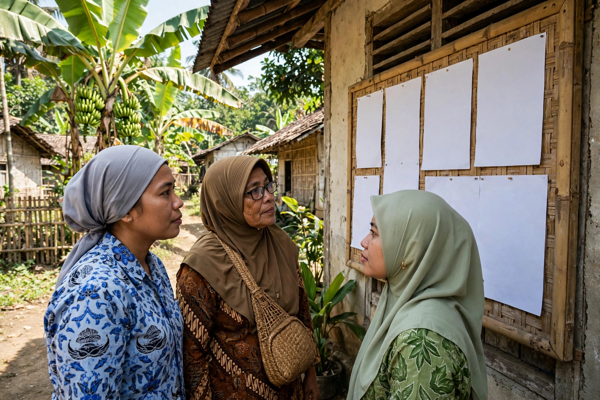 Warga desa membaca papan informasi desa untuk meningkatkan partisipasi masyarakat