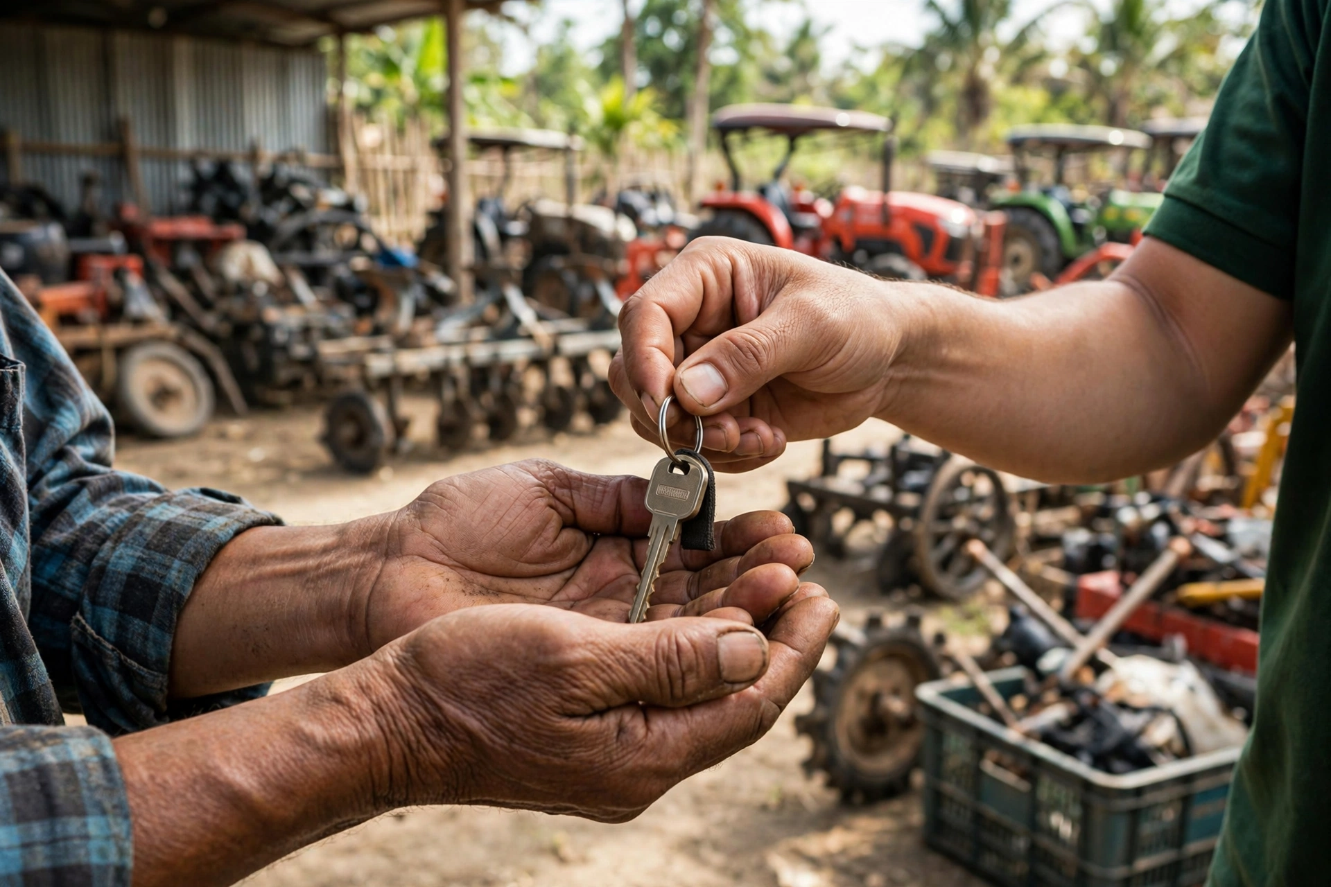 Petani menerima layanan sewa alat pertanian traktor di desa