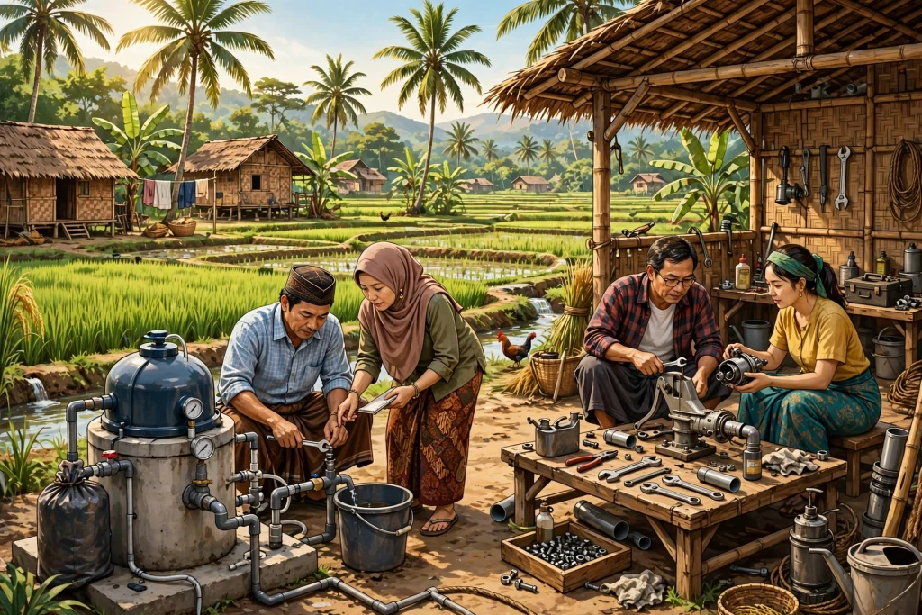 Ilustrasi teknologi tepat guna desa melalui sinergi dan kolaborasi sumber daya