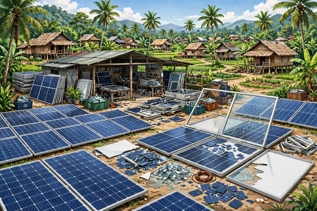 Ilustrasi daur ulang panel surya di desa Indonesia