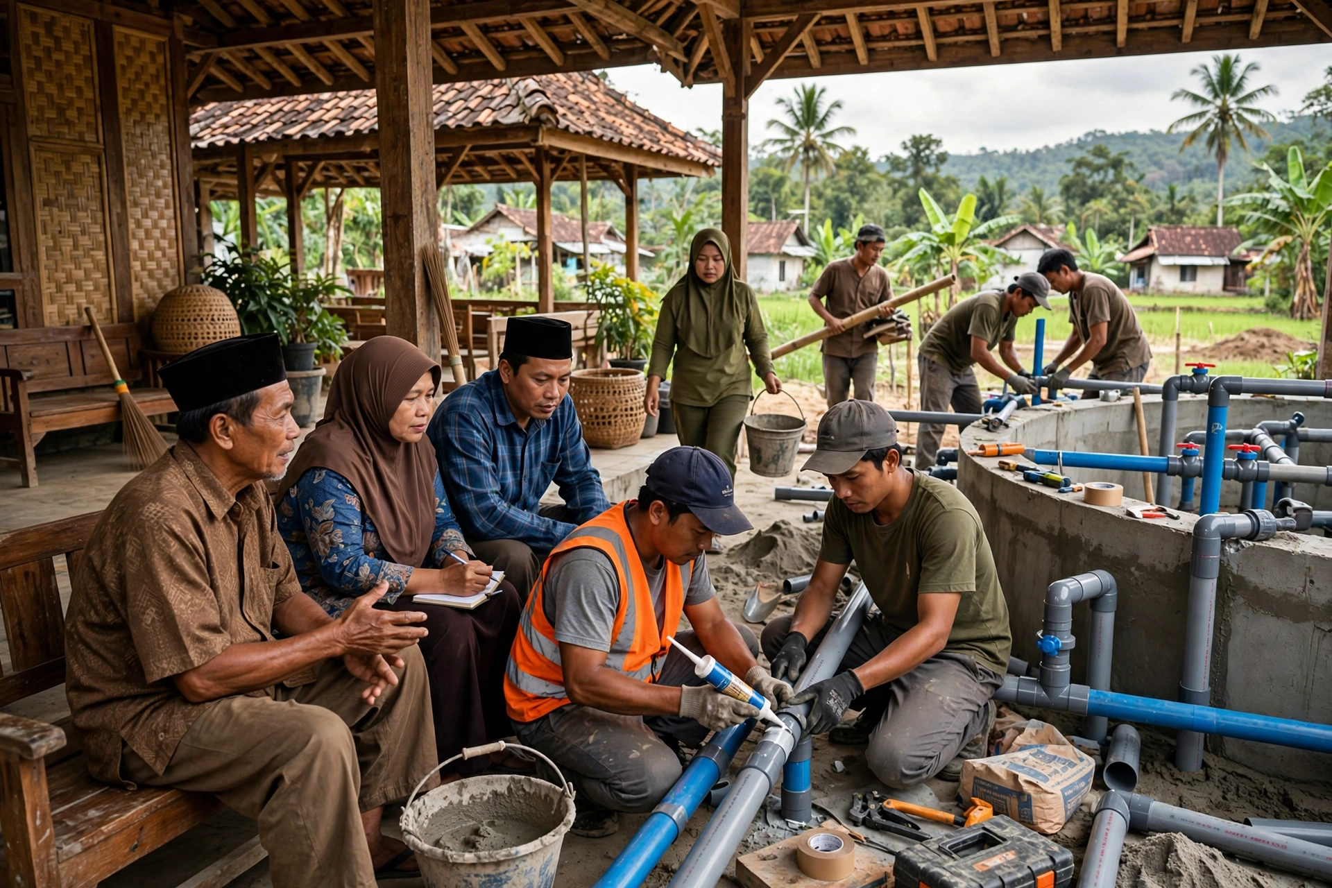 Musyawarah warga desa membangun instalasi biogas desa secara gotong royong