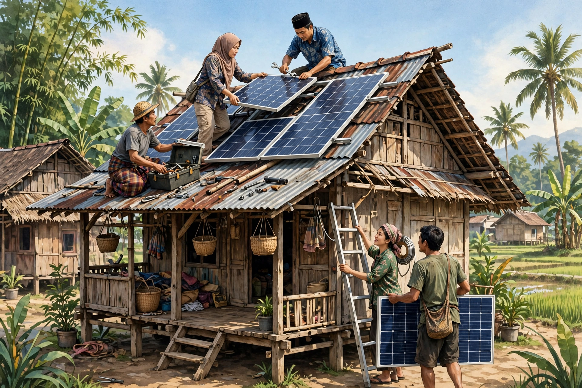 Pemasangan panel surya desa berenergi bersih