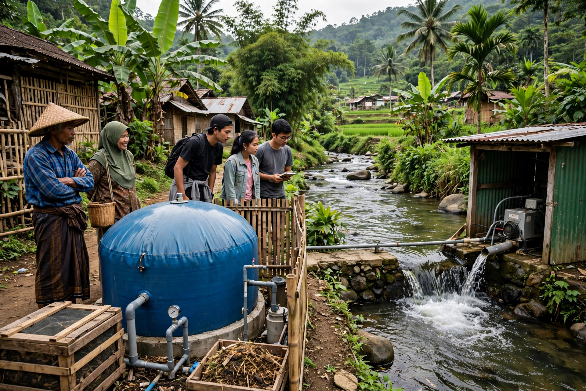 Instalasi biogas dan mikrohidro desa berenergi bersih