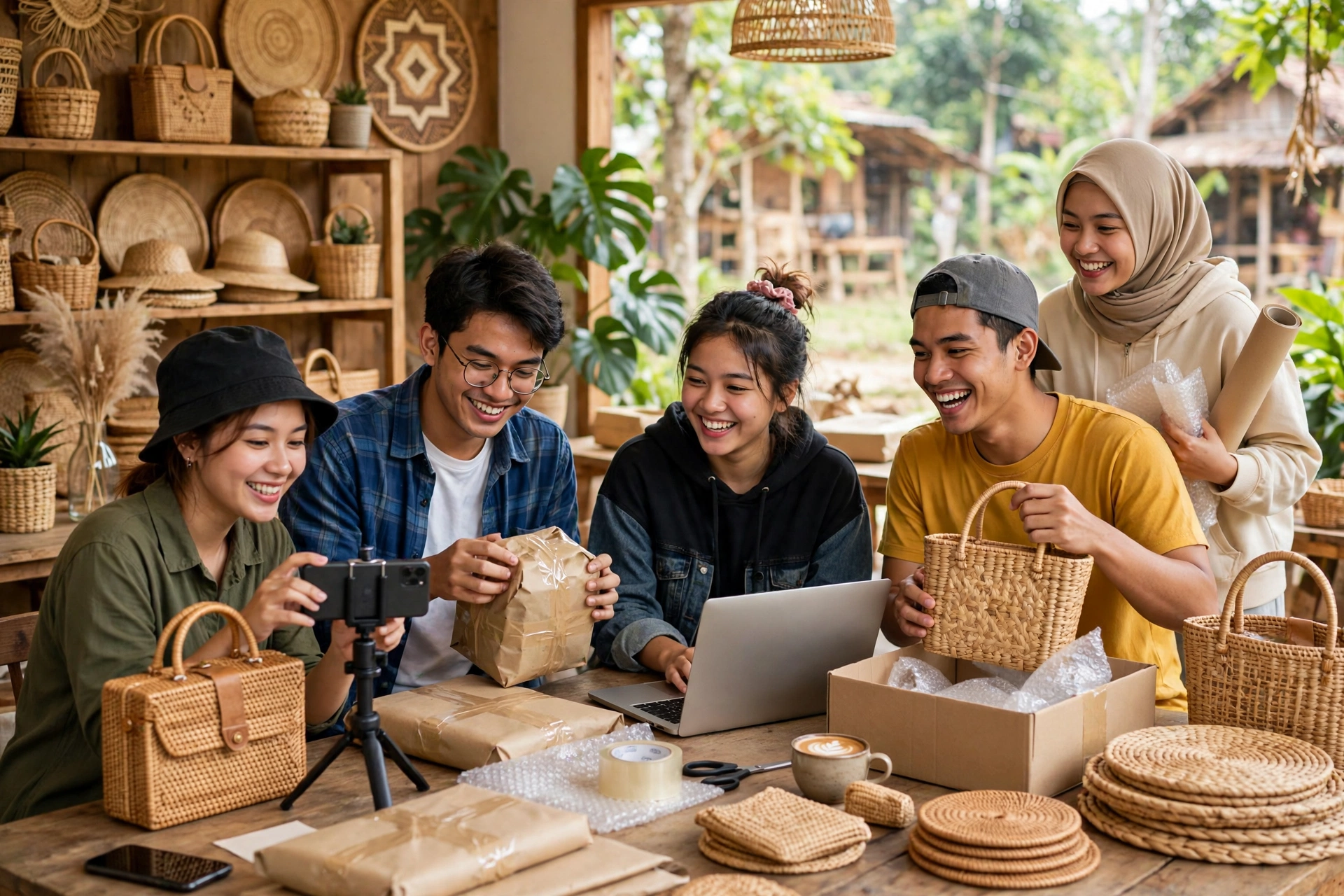 Pemuda desa kreatif mengemas produk kerajinan untuk dipasarkan online