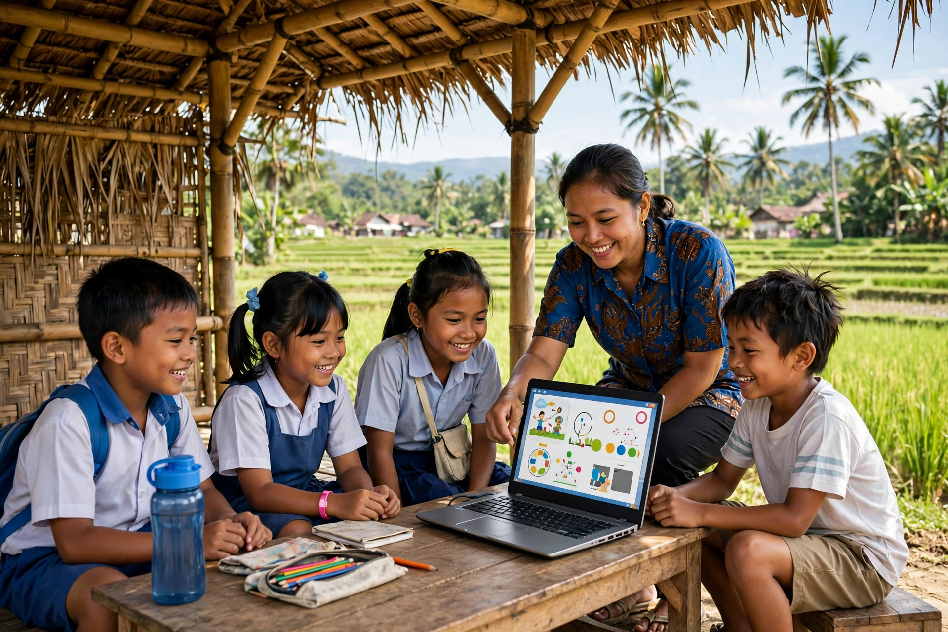 Anak desa belajar daring dengan infrastruktur digital desa