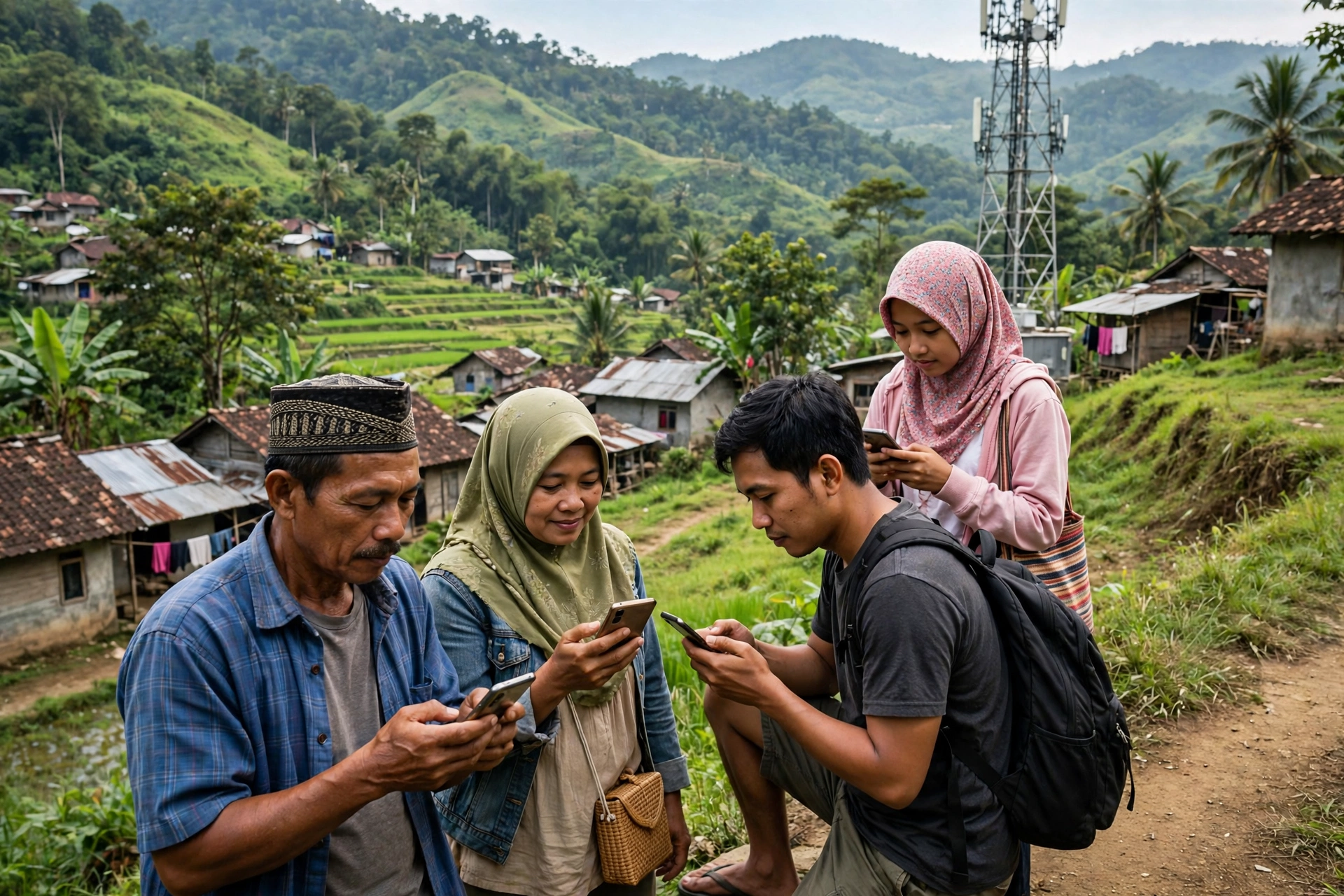 Warga desa mengakses internet melalui infrastruktur digital desa