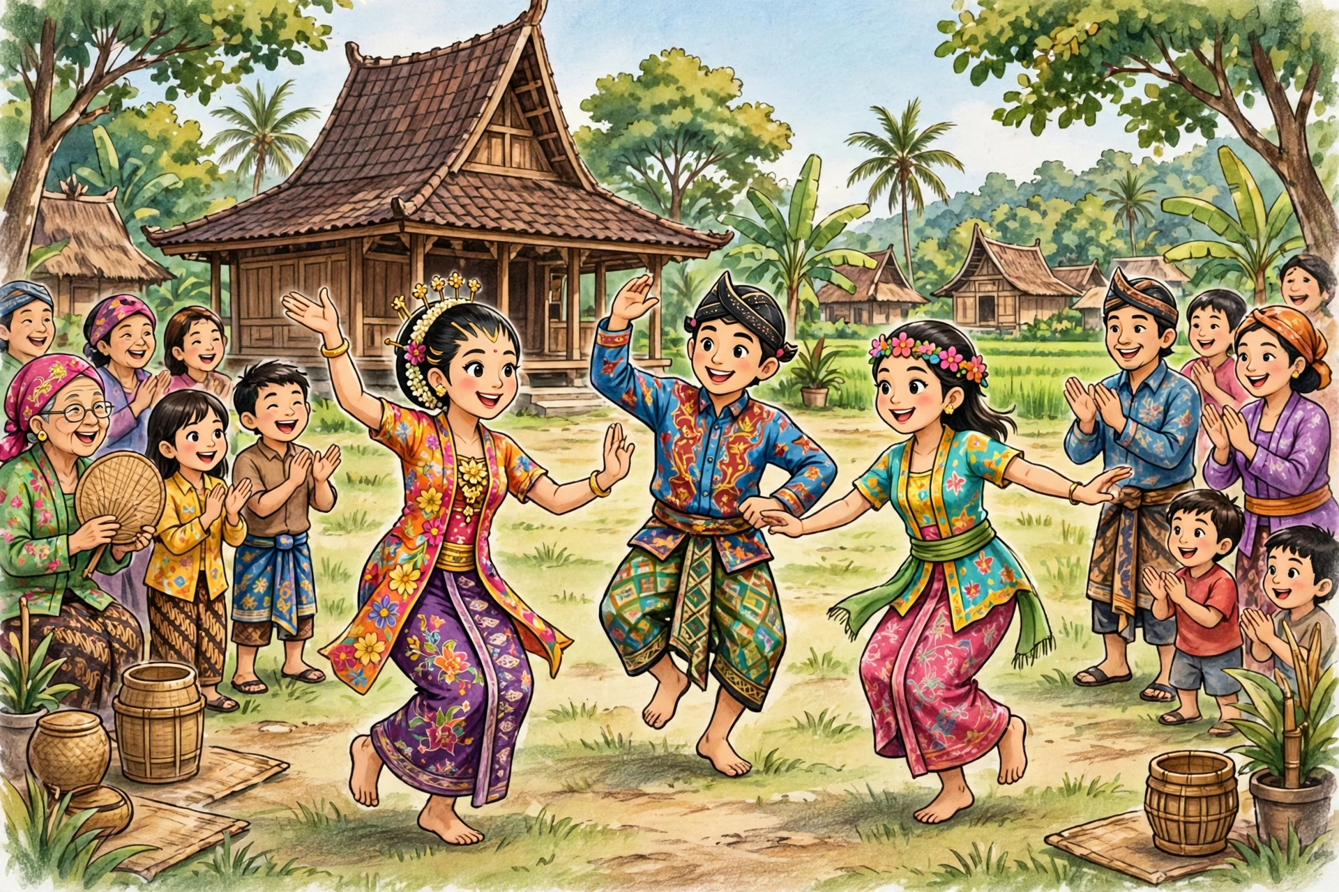 Tari tradisional oleh anak muda desa dalam program budaya dan seni Indeks Desa Membangun
