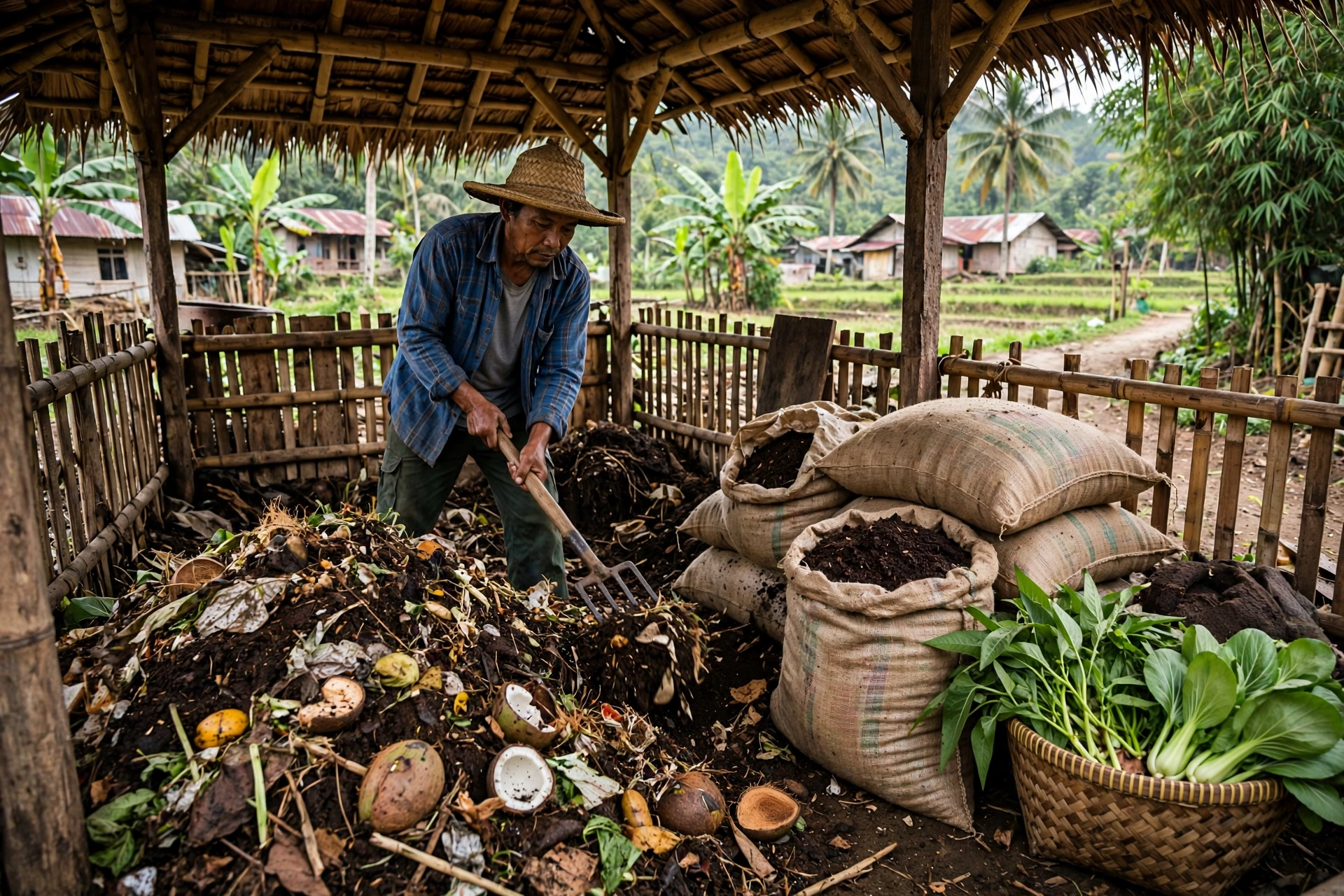 Pembuatan kompos sampah organik untuk pengelolaan sampah desa berkelanjutan