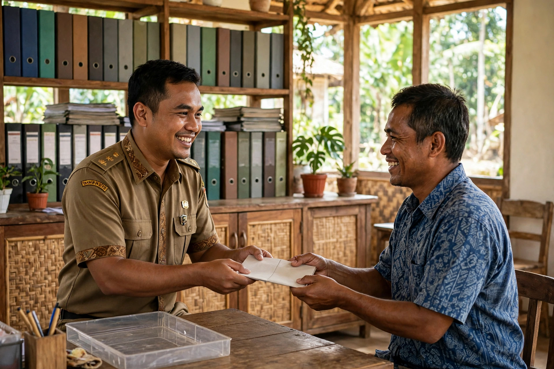Perangkat desa melakukan digitalisasi arsip sebagai bagian dari manajemen dokumen desa