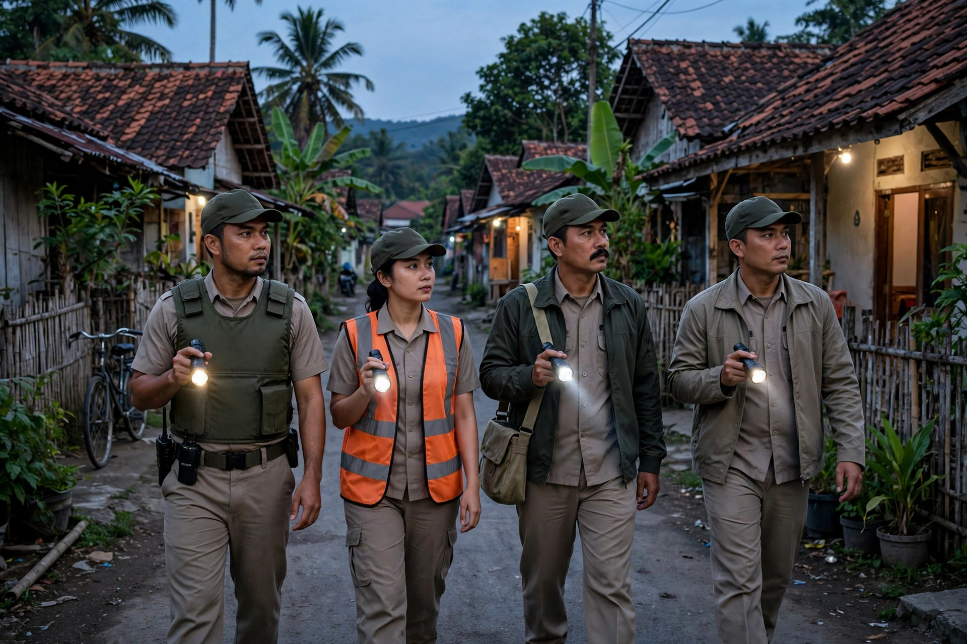 Tim keamanan desa berpatroli menjaga keamanan wilayah desa