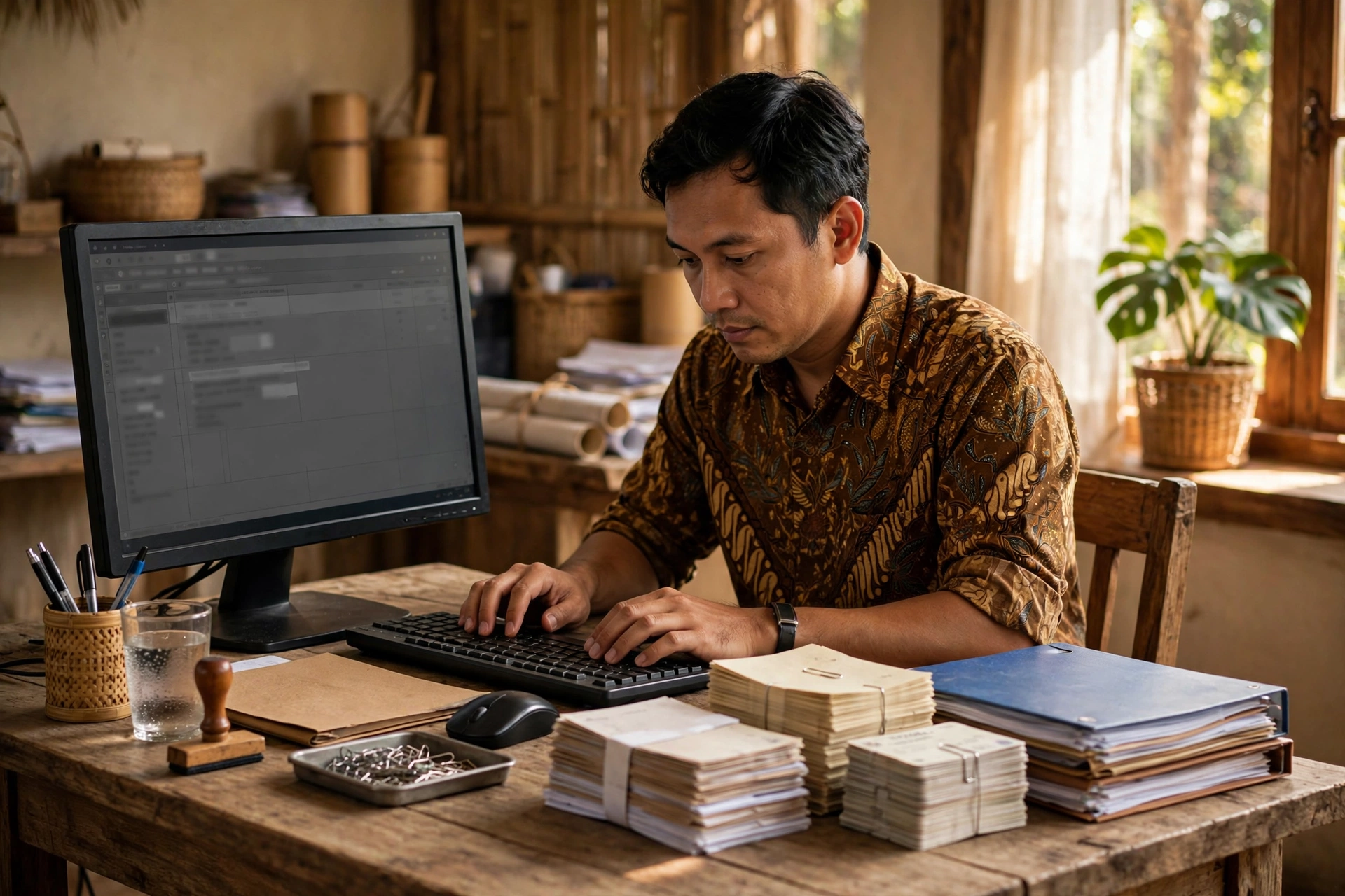 Aparatur desa menginput data kependudukan untuk menjaga integritas data