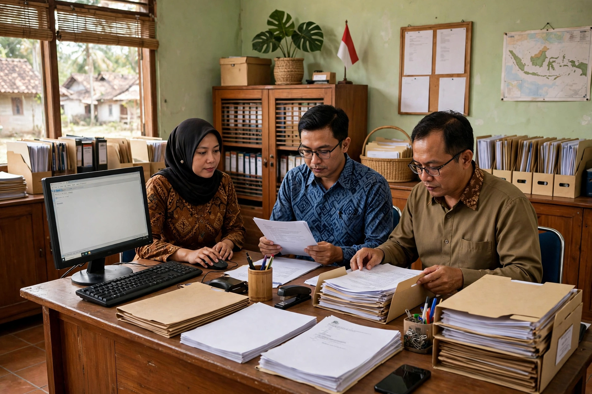 Petugas memproses permohonan surat online desa di kantor desa