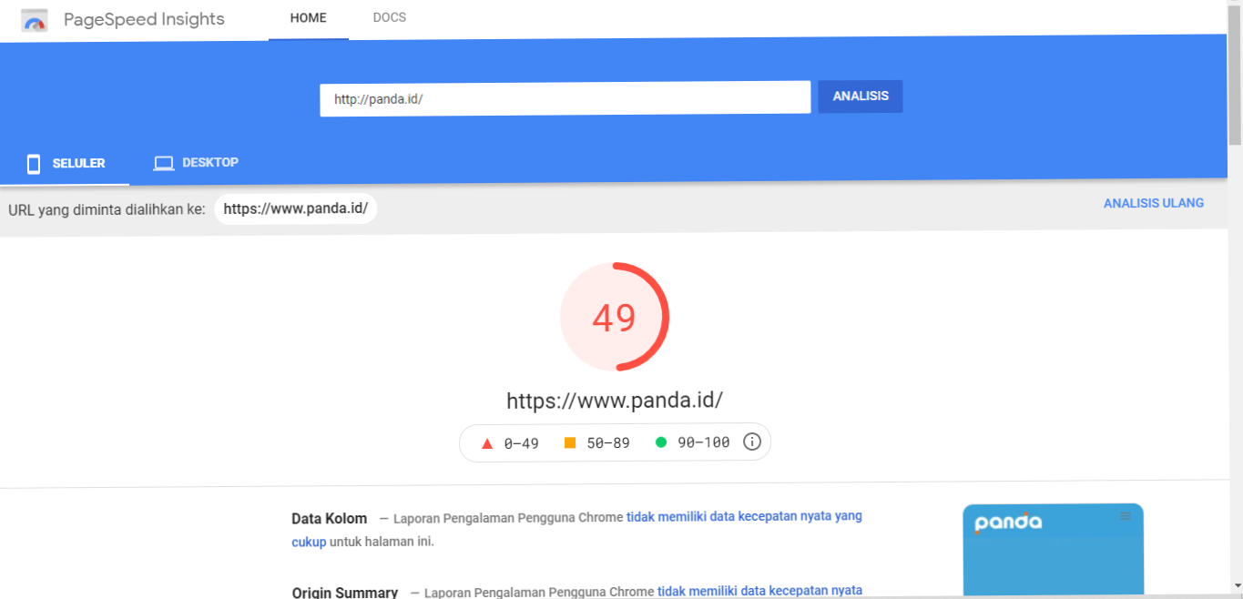 kecepatan lading website