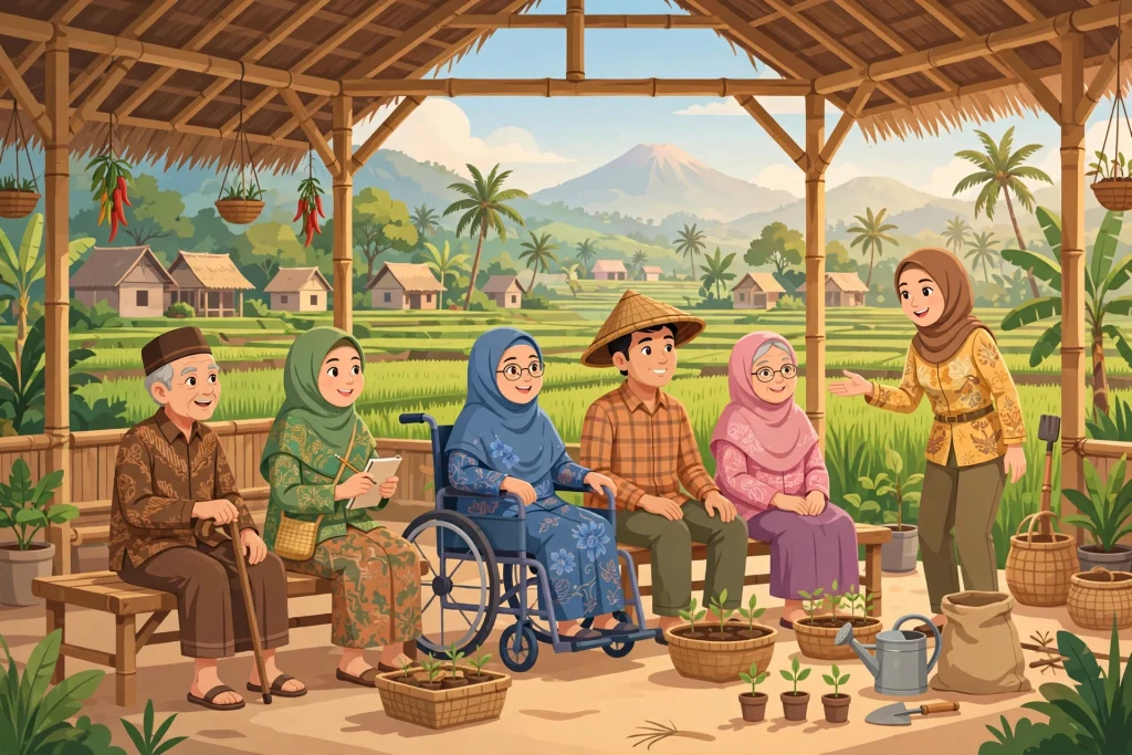 Ilustrasi pelatihan pemberdayaan masyarakat marginal di desa Indonesia